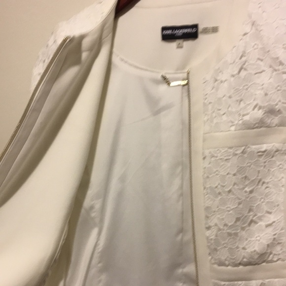 Karl Lagerfeld Ponte Knit w Lace Overlay Jacket - Picture 4 of 7